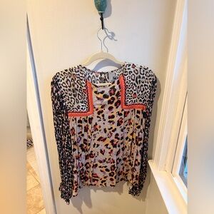 Anthropologie Leopard Print Women's Top with Red Accents size L